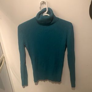 Gorgeous Pure Alfred Sung Turquoise 100% cotton turtleneck sweater SZ Large 😍
